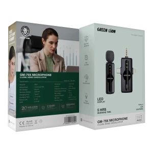 میکروفون یقه ای بی سیم تک کاربره گرین لاین مدل GM 79X رابط Type-C و Lightning و جک 3.5 میلی متری